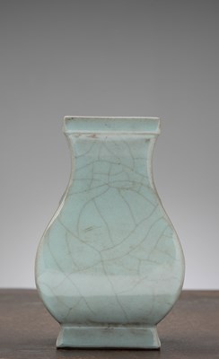 Lot 92 - A CHINESE PALE CELADON-GLAZED SQUARE-SECTION VASE, QING DYNASTY