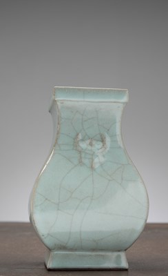 Lot 92 - A CHINESE PALE CELADON-GLAZED SQUARE-SECTION VASE, QING DYNASTY