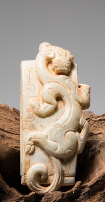 Lot 379 - A JADE CHI-DRAGON SWORD ORNAMENT, CHINA, HAN DYNASTY