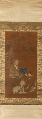 Lot 419 - AN IMPORTANT CHINESE PAINTING DEPICTING A BUDDHIST TEACHER, CHINA, MING DYNASTY, 15TH CENTURY