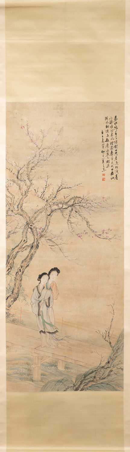 Lot 3 - A CHINESE HANGING SCROLL DEPICTING TWO LADIES - WANG SU (1794-1877)