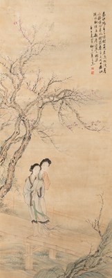 Lot 3 - A CHINESE HANGING SCROLL DEPICTING TWO LADIES - WANG SU (1794-1877)