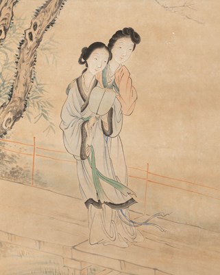 Lot 3 - A CHINESE HANGING SCROLL DEPICTING TWO LADIES - WANG SU (1794-1877)