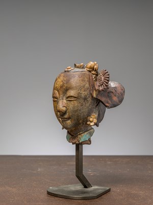 Lot 33 - A GLAZED FEMALE DEITY HEAD, SOUTH-CHINA 18TH CENTURY
