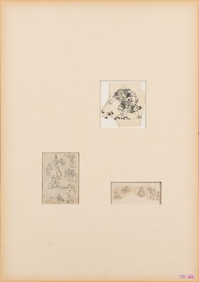Lot 76 - (R) TWO PAGES WITH JAPANESE INK SKETCHES, EDO PERIOD