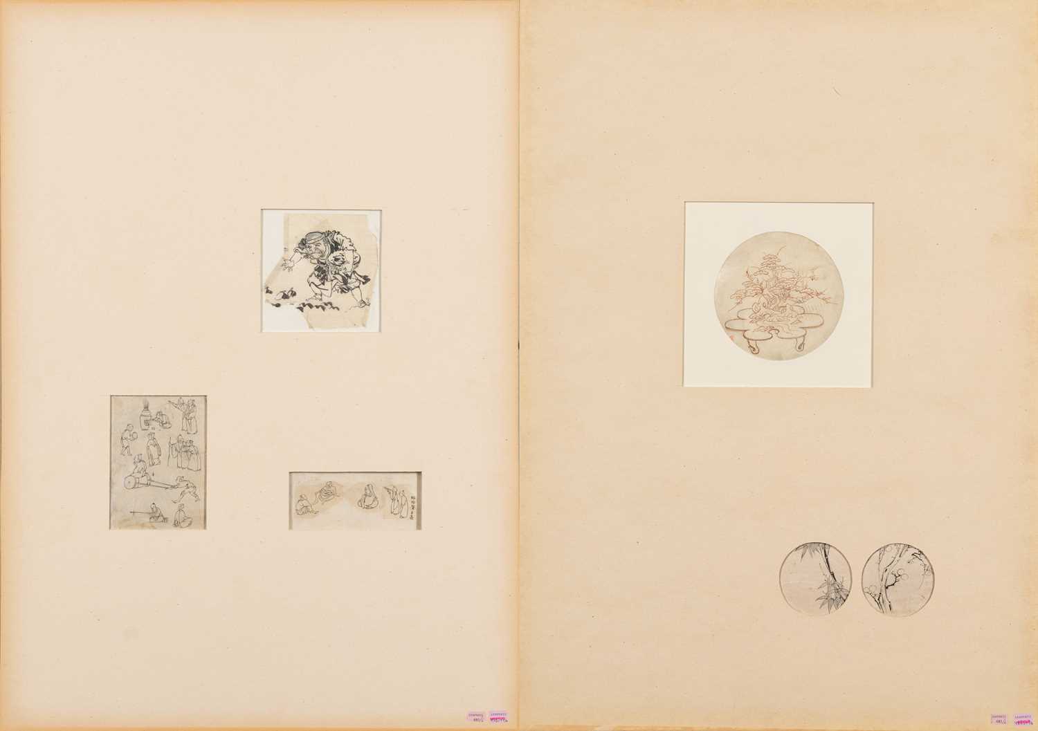 Lot 76 - (R) TWO PAGES WITH JAPANESE INK SKETCHES, EDO PERIOD
