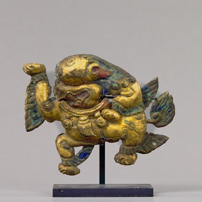 Lot 160 - SNOW LION COPPER REPOUSSE TIBET 17TH CENTURY