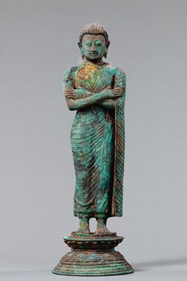 Lot 11 - STANDING BRONZE BUDDHA SRI LANGKA POSSIBLY POLONNARUWA PERIOD 12TH CENTURY