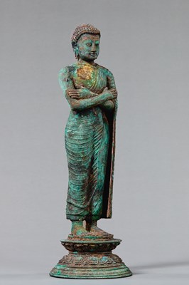 Lot 11 - STANDING BRONZE BUDDHA SRI LANGKA POSSIBLY POLONNARUWA PERIOD 12TH CENTURY