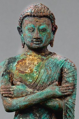 Lot 11 - STANDING BRONZE BUDDHA SRI LANGKA POSSIBLY POLONNARUWA PERIOD 12TH CENTURY