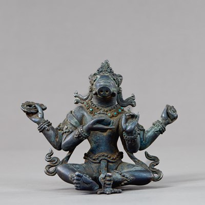 Lot 222 - SEATED BRONZE VARAHI INDIA 18TH CENTURY PROBABLY SILVER