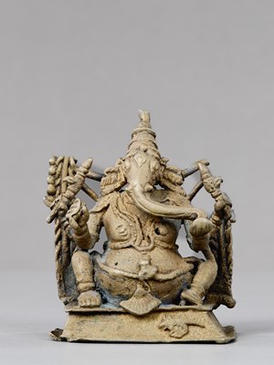Lot 309 - SEATED BRONZE GANESHA INDIA 18TH CENTURY