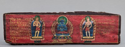 Lot 124 - PAINTED WOODEN MANTRA BOOKCOVER PANEL WITH VAJRADHARA TIBET, 13TH CENTURY