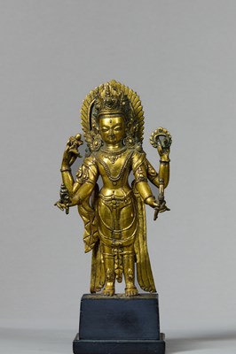 Lot 338 - STANDING BRONZE GILT VISHNU NEPAL 15TH CENTURY