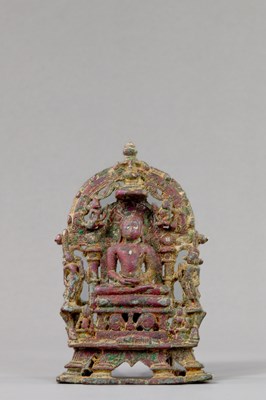 Lot 361 - SEATED BRONZE JAIN WITH SILVER INDIA 12TH CENTURY