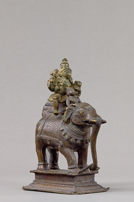 Lot 154 - SHIVA AND PARVATI ON ELEPHANT BRONZE INDIA 18TH CENTURY