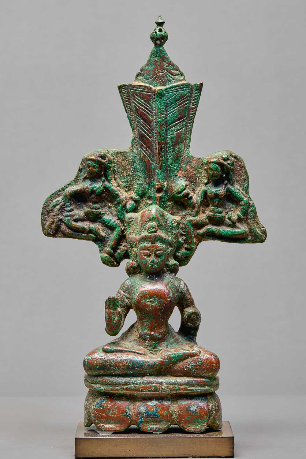Lot 46 - BRONZE BODHISATTVA SEATED ON A LOTUS THRONE, KASHMIR, 12TH CENTURY