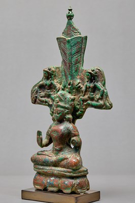 Lot 46 - BRONZE BODHISATTVA SEATED ON A LOTUS THRONE, KASHMIR, 12TH CENTURY
