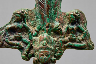 Lot 46 - BRONZE BODHISATTVA SEATED ON A LOTUS THRONE, KASHMIR, 12TH CENTURY