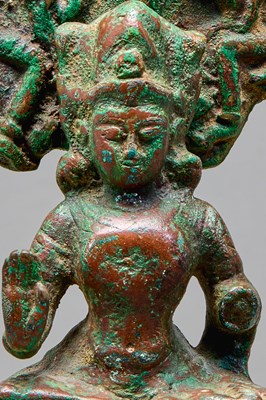 Lot 46 - BRONZE BODHISATTVA SEATED ON A LOTUS THRONE, KASHMIR, 12TH CENTURY