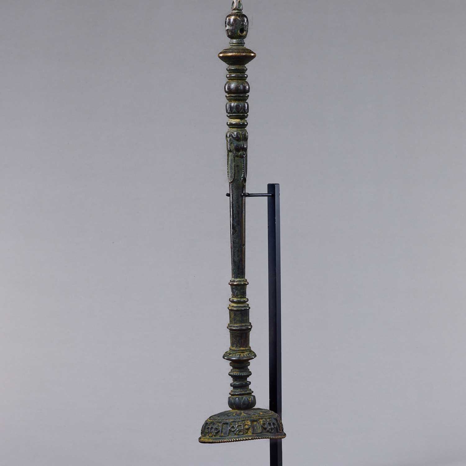 Lot 95 - LARGE RITUAL STAFF FRAGMENT BRONZE TIBET 12TH CENTURY