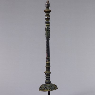 Lot 95 - LARGE RITUAL STAFF FRAGMENT BRONZE TIBET 12TH CENTURY