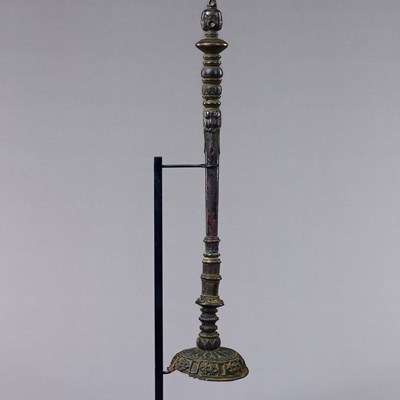 Lot 95 - LARGE RITUAL STAFF FRAGMENT BRONZE TIBET 12TH CENTURY
