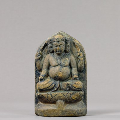 Lot 219 - SEATED BRAHMA STONE KASHMIR 12TH CENTURY