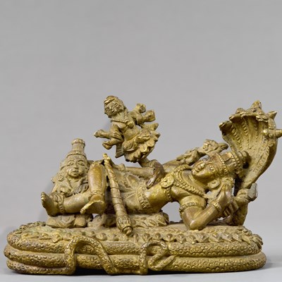 Lot 153 - RECLINING VISHNU BRONZE INDIA 18TH CENTURY