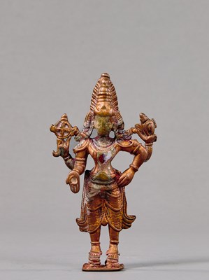 Lot 436 - STANDING VISHNU BRONZE INDIA 14TH CENTURY