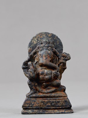 Lot 402 - EARLY SEATED BRONZE GANESHA KASHMIR 12TH CENTURY