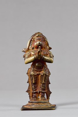 Lot 210 - STANDING BRONZE HANUMAN INDIA 15TH CENTURY