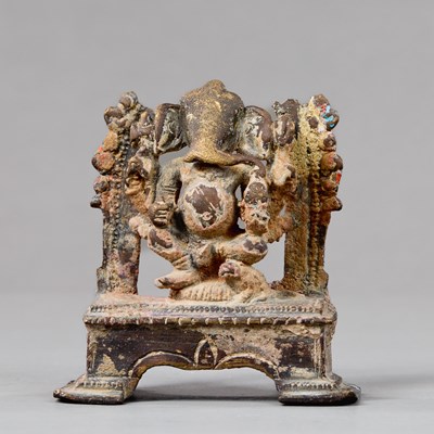 Lot 205 - SEATED BRONZE GANESHA INDIA 16TH CENTURY