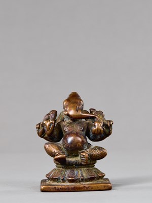 Lot 156 - SMALL SEATED BRONZE GANESHA INDIA 18TH CENTURY