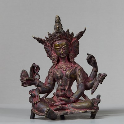 Lot 176 - BRONZE SEATED VASUDHARA NEPAL 18TH CENTURY