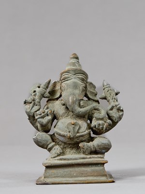 Lot 208 - SEATED BRONZE GANESHA INDIA 17TH CENTURY