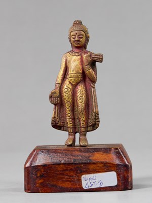 Lot 134 - STANDING BRONZE GILT BUDDHA NEPAL 18TH CENTURY