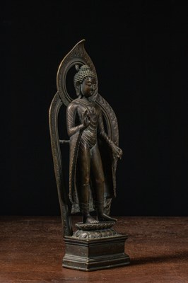 Lot 41 - STANDING BRONZE BUDDHA TIBET 12TH CENTURY STYLE BUT LATER