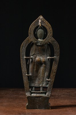 Lot 41 - STANDING BRONZE BUDDHA TIBET 12TH CENTURY STYLE BUT LATER