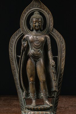 Lot 41 - STANDING BRONZE BUDDHA TIBET 12TH CENTURY STYLE BUT LATER