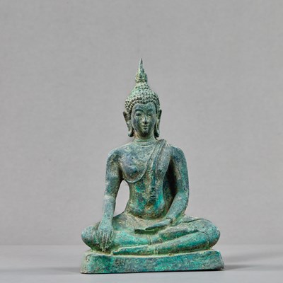 Lot 231 - SEATED BRONZE BUDDHA THAILAND 16TH CENTURY