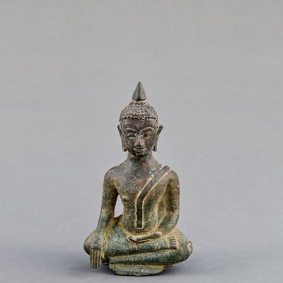 Lot 352 - SEATED BRONZE BUDDHA N BHUMISPARSHA MUDRA THAILAND 18TH CENTURY