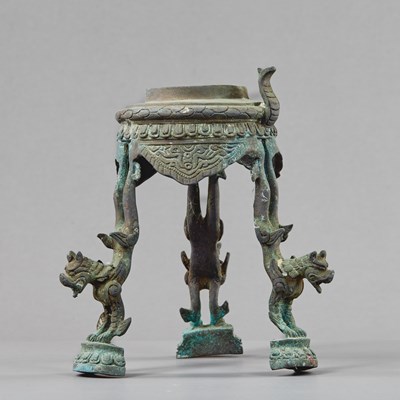 Lot 241 - BRONZE OILLAMP STAND INDIA 18TH CENTURY