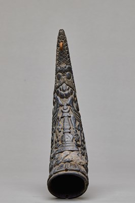 Lot 198 - PULVER HORN WOOD TIBET 18TH CENTURY