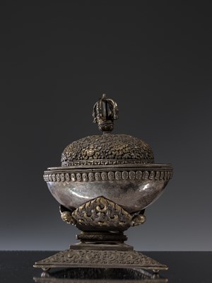 Lot 57 - SILVER KAPALA WITH EIGHT AUSPICIOUS SYMBOLS