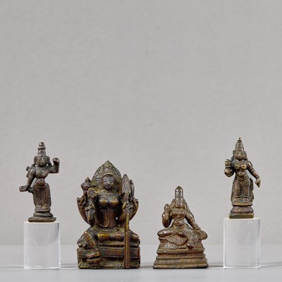 Lot 115 - A GROUP OF FOUR INDIAN BRONZE DEITIES 17TH TO 18TH CENTURY