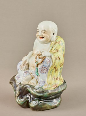 Lot 63 - PORCELAIN FIGURE OF MAITREYA BUDDHA, MINGUO PERIOD