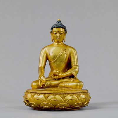 Lot 62 - MEDICINE BUDDHA (BHAISAJYAGURU), MONGOLIA, ZANABAZAR SCHOOL, 18TH CENTURY