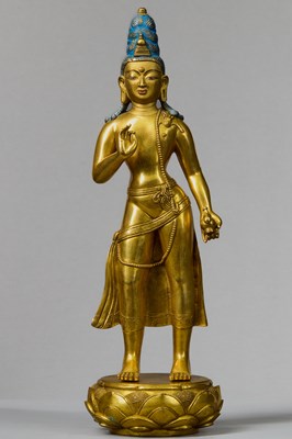 Lot 193 - GILT-BRONZE FIGURE OF MAITREYA, MONGOLIA, ZANABAZAR SCHOOL, 18TH CENTURY