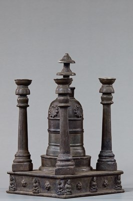 Lot 26 - BRONZE MODEL OF A GANDHARA STUPA 18TH CENTURY